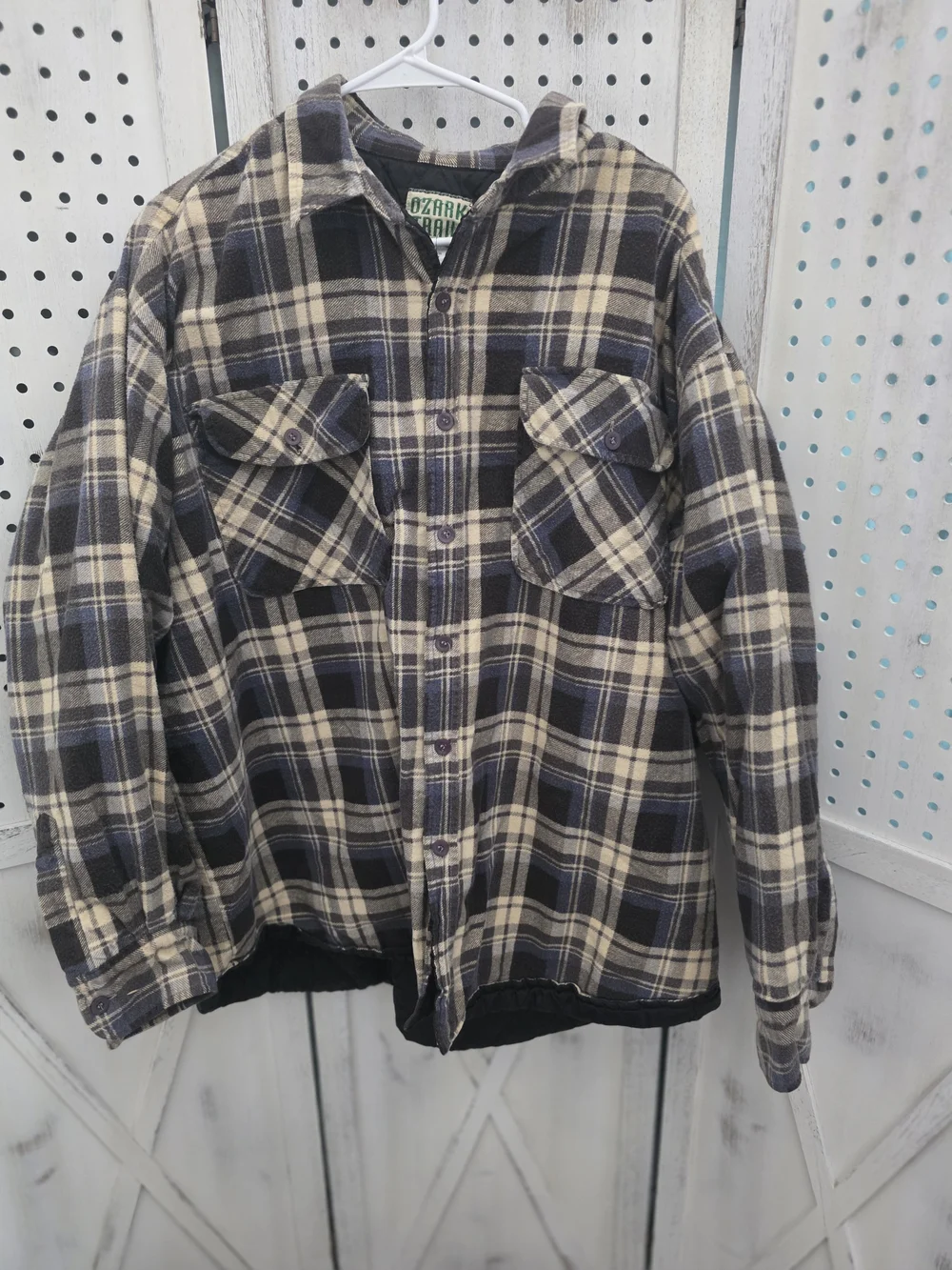 Mens Ozark Trail Black and Cream Plaid Flannel Shacket 3XL
